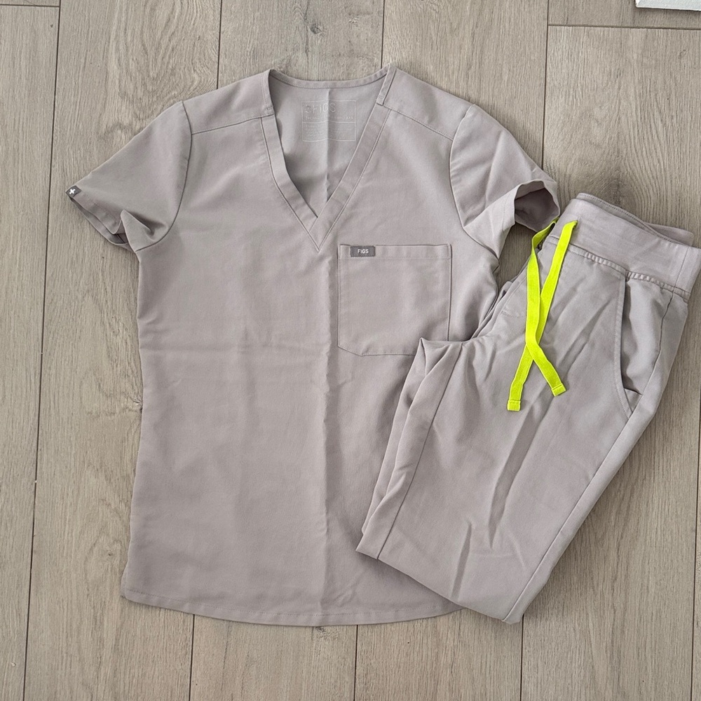 Gray Scrub Set with Neon Yellow Accents